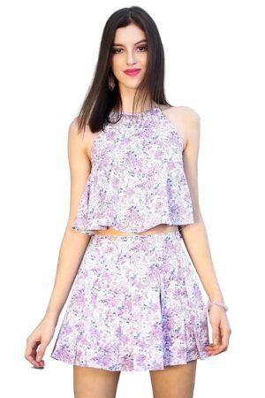 Women Pink Self Design Party Co-Ord Set with Strappy Top and Skirt-