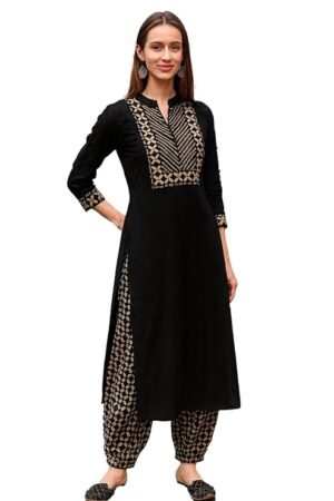 Stylish Black Kurta Set with Ethnic Patch Work | Elegant Daily & Office Wear for Women