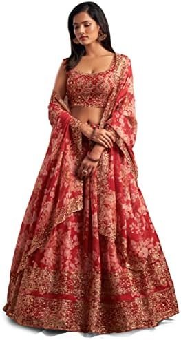 Women's Organza Floral White Semi-Stitched Lehenga Choli - Image 2