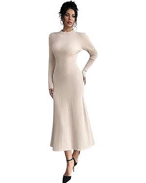 Women's Fit & Flare Maxi Dress  Long Sleeves