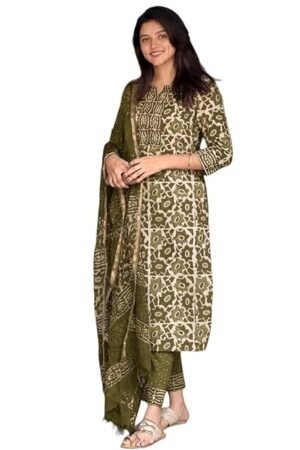 Women's Printed Straight Kurta and Pant with Dupatta Set