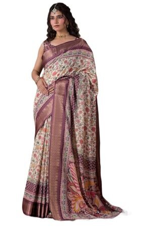 Women's Silk Jacquard Printed Saree with Unstitched Blouse Piece