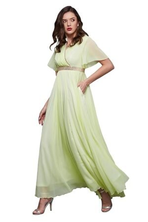 Women's V-Neck Flared/Bell Sleeves Fit & Flare Maxi Dress