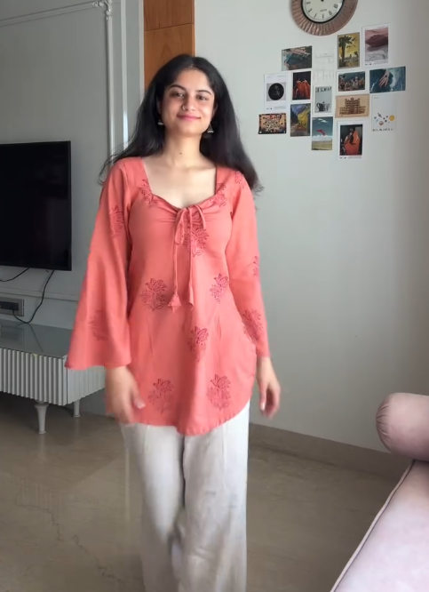 Women's Red Printed Kurti with White Palazzo Pants | Casual Ethnic Wear Co-Ord Set - Image 4