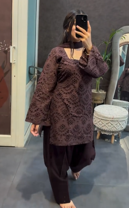 Women’s Brown Embroidered Kurta Palazzo Set with Dupatta | Elegant Ethnic Co-Ord Suit for Women | Festive & Casual Wear