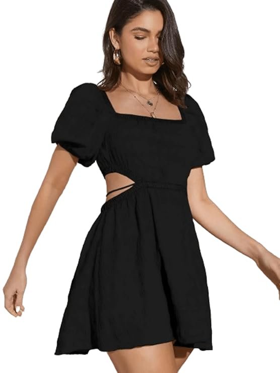 Elegant Black Puff Sleeve Mini Dress for Women | Casual, Party & Western Wear - Image 2