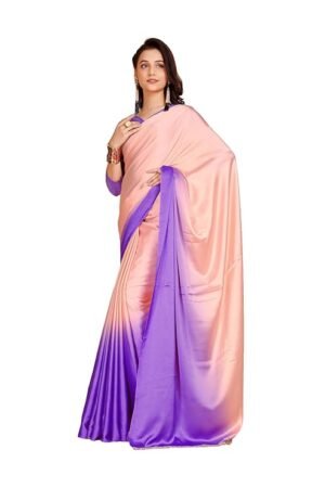 Peach Purple Ombre Satin Saree for Women | Designer Gradient Party Wear Saree