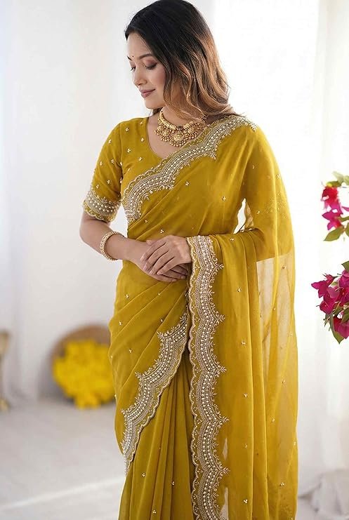 Celebrate timeless Indian tradition with this beautiful mustard yellow Bandhani print saree - Image 4