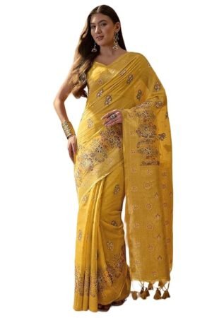 Mustard Yellow Embroidered Saree for Women | Elegant Festive, Wedding & Party Wear Saree
