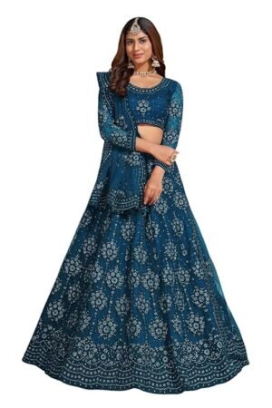 Teal Blue Embroidered Lehenga Choli with Dupatta | Designer Wedding & Party Wear Lehenga Set