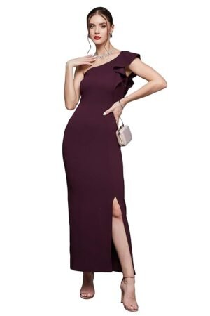 Wine Off-Shoulder Bodycon Maxi Dress for Women | Elegant Party, Evening & Cocktail Wear