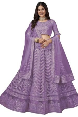 Lavender Embroidered Lehenga Choli with Net Dupatta | Designer Wedding & Party Wear Lehenga