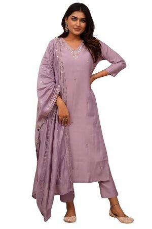 Lavender Embroidered Kurta Pant Set for Women with Dupatta | Designer Festive Ethnic Wear Suit Set