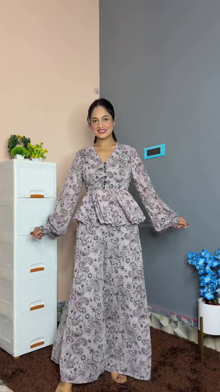 Women's Orange Floral Printed Co-Ord Set with Flared Palazzo Pants | Stylish Casual & Party Wear Outfit - Image 7