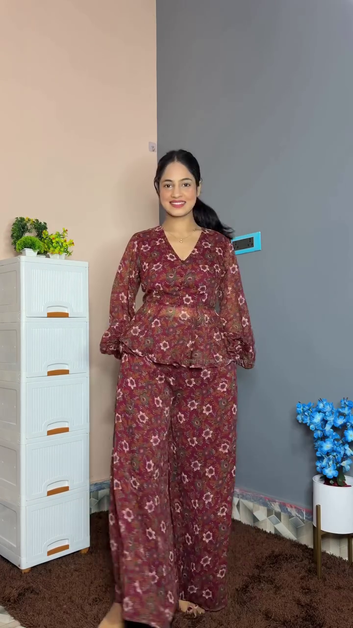 Women's Orange Floral Printed Co-Ord Set with Flared Palazzo Pants | Stylish Casual & Party Wear Outfit - Image 5